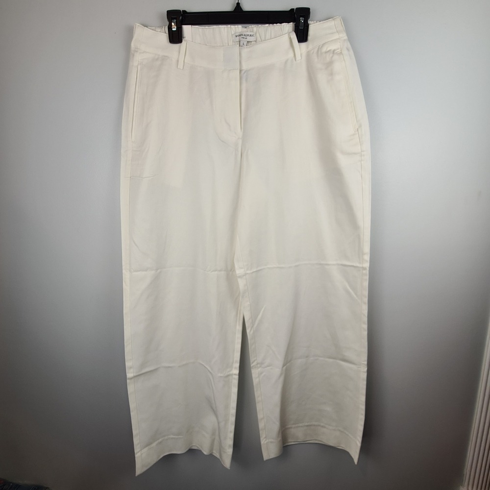 Banana Republic Wide Leg Everyday Pant Ivory Tencel Cotton High Rise‎ Size L NEW
